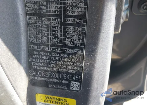 2020 Land Rover Discovery Sport Standard from USA, damaged, VIN SALCK2FX0LH843458